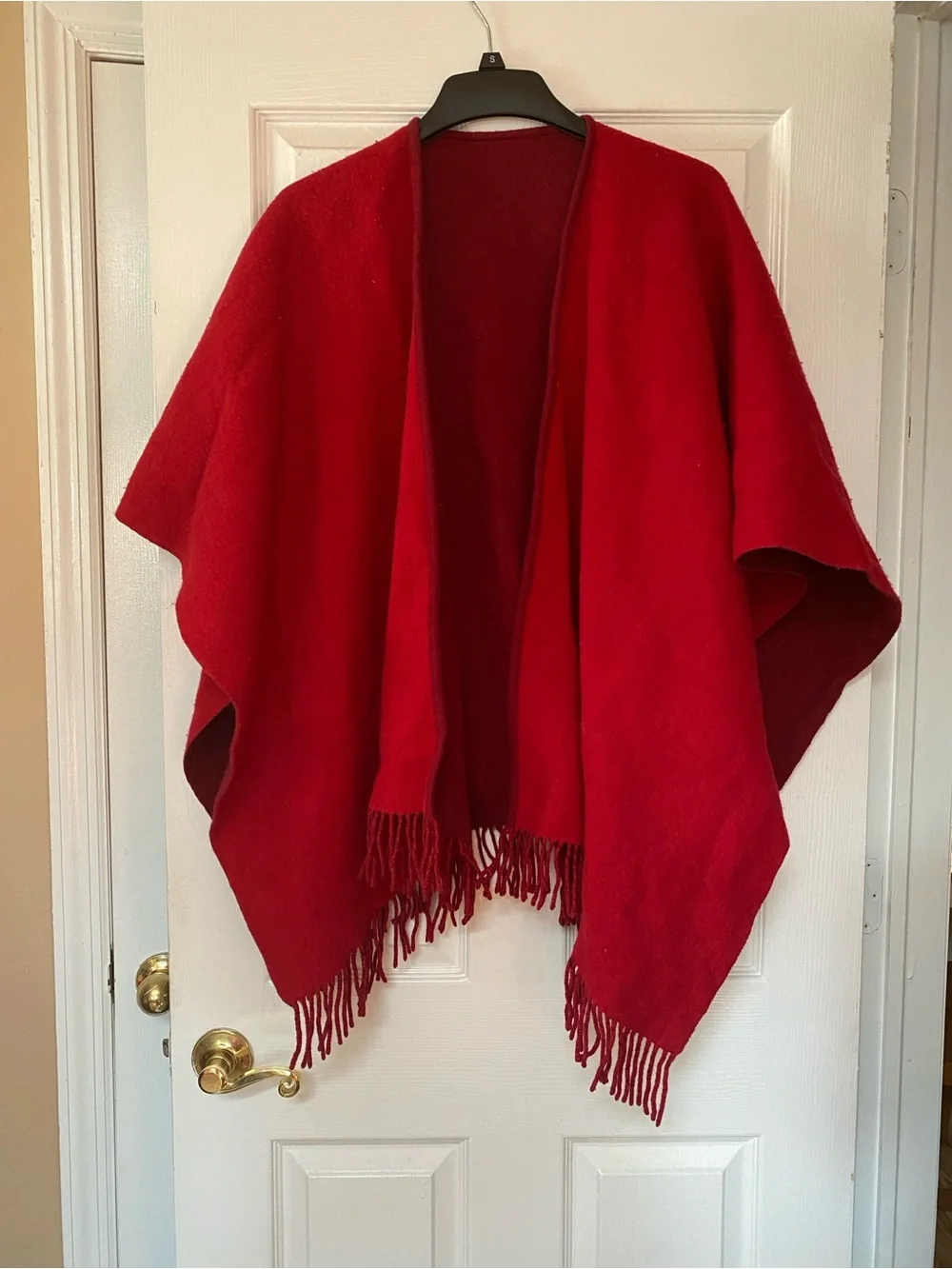 Neiman Marcus Red Burgundy Merino Wool Poncho Shawl Wrap